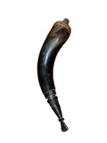 Antique Powder Horn | Natural Horn with Brass Tacks & Metal Spout | Black Powder Muzzleloader