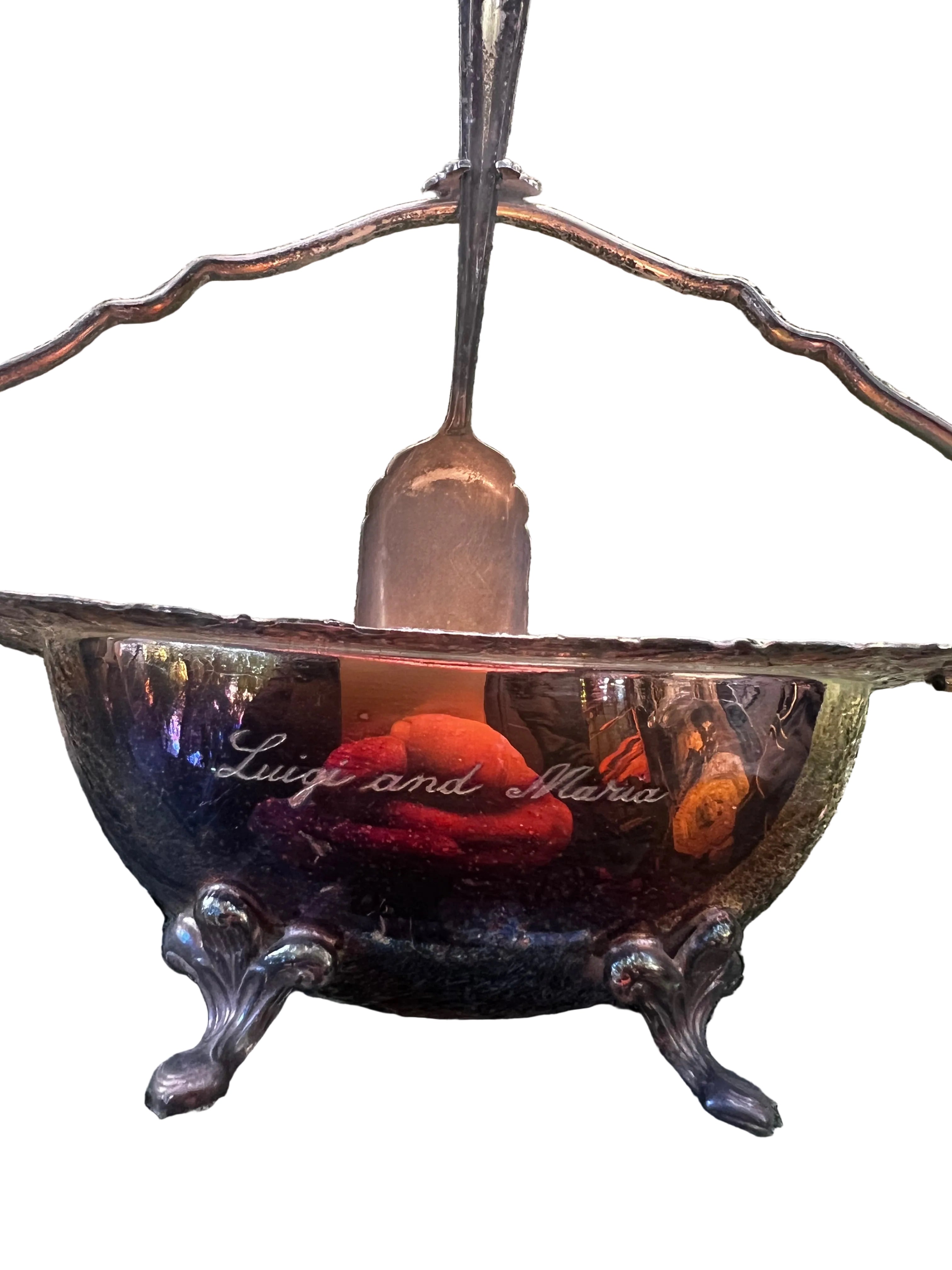 Vintage Marlborough by Paramount EPNS A1 Footed Silver Sugar Basket with Spoon — Engraved “Luigi and Maria” — Melbourne Made c.1930s–1940s