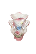 Victorian Porcelain Swan-Handled Vase | Pink & White | Floral Relief | Gold Trim | Antique
