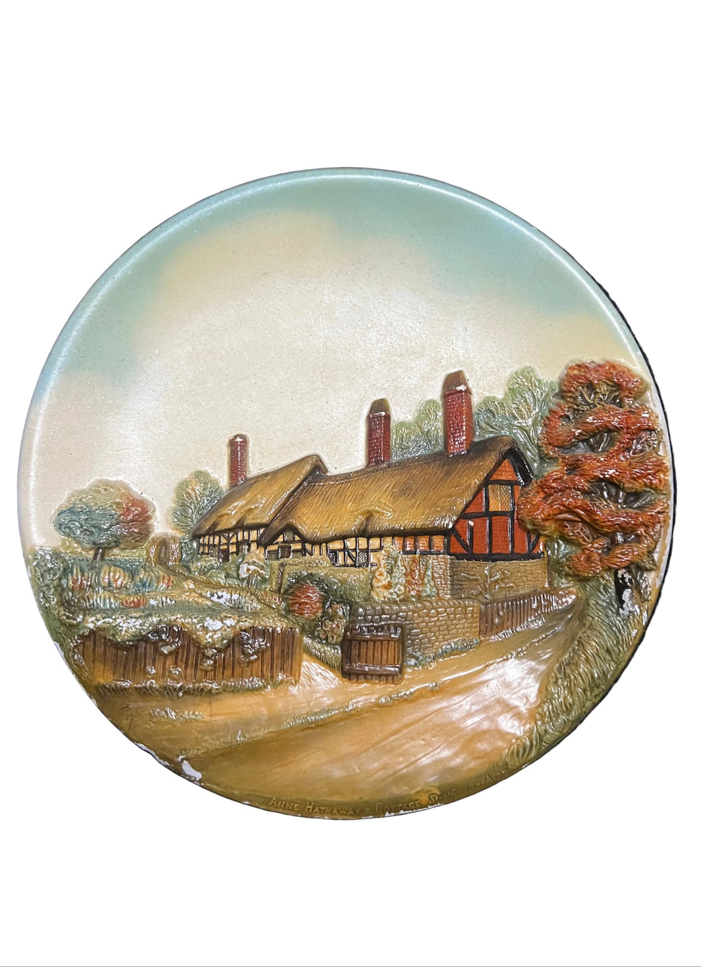 Vintage W.H. Bossons “Anne Hathaway’s Cottage” Hand-Painted Plaster Wall Plaque | Made in England