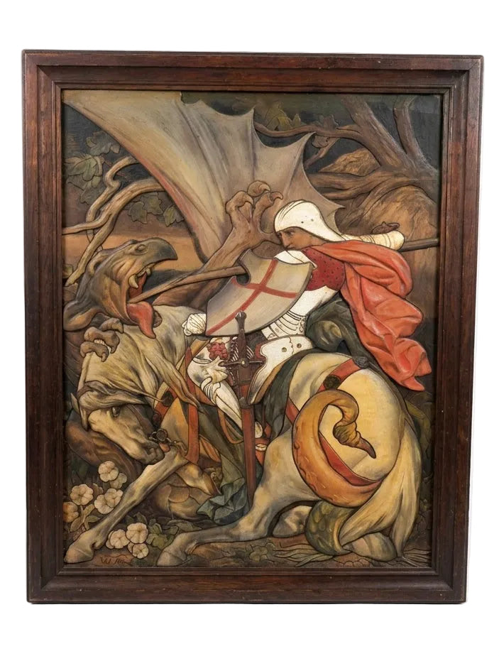 1898 Aime Van Wassenhove Oil Painting – "Saint George and the Dragon"