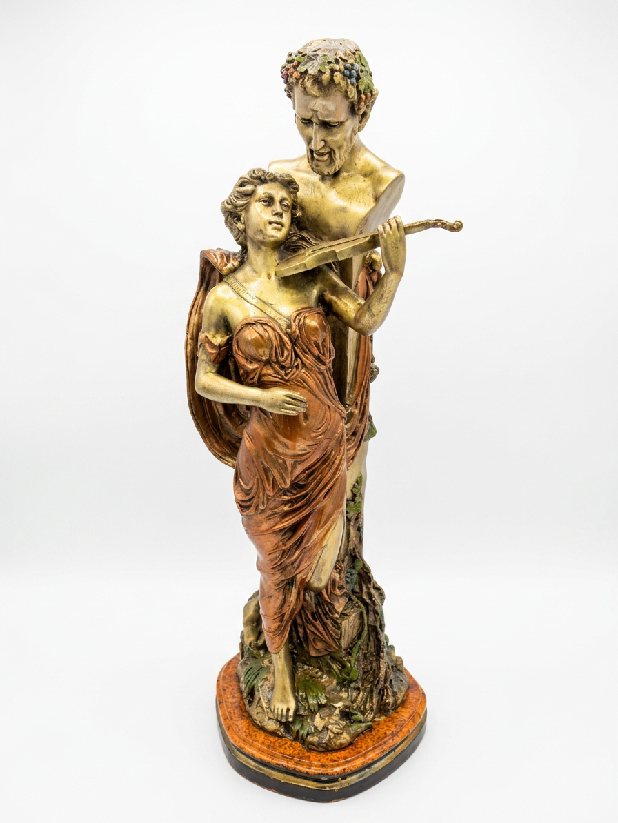 „Teufelstriller“ – Monumentale 69 cm große allegorische Satyr- und Geiger-Statue mit Bronze-Finish