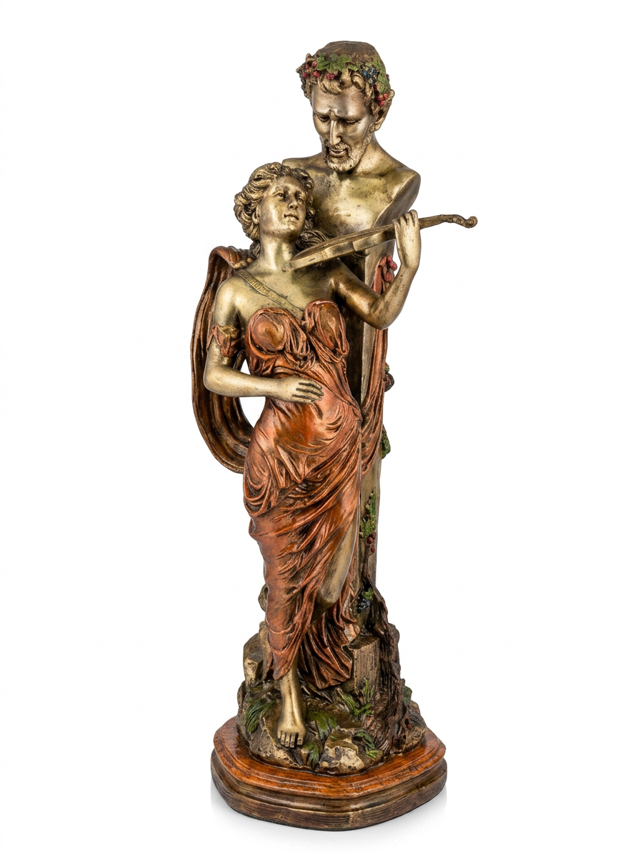 „Teufelstriller“ – Monumentale 69 cm große allegorische Satyr- und Geiger-Statue mit Bronze-Finish