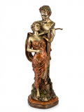 „Teufelstriller“ – Monumentale 69 cm große allegorische Satyr- und Geiger-Statue mit Bronze-Finish