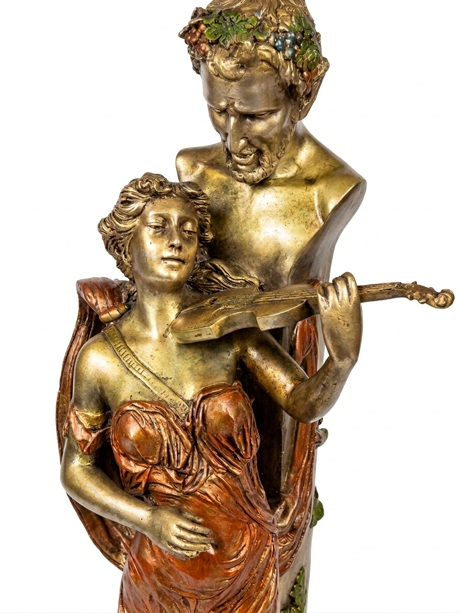 „Teufelstriller“ – Monumentale 69 cm große allegorische Satyr- und Geiger-Statue mit Bronze-Finish