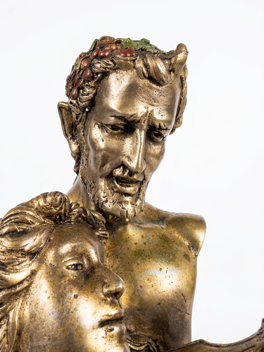 „Teufelstriller“ – Monumentale 69 cm große allegorische Satyr- und Geiger-Statue mit Bronze-Finish