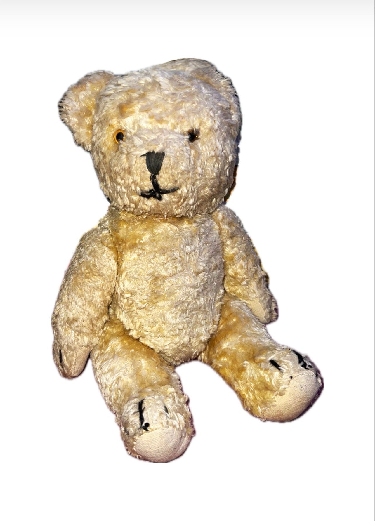 Vintage French Straw-Stuffed Teddy Bear - 35cm Mohair Collectible