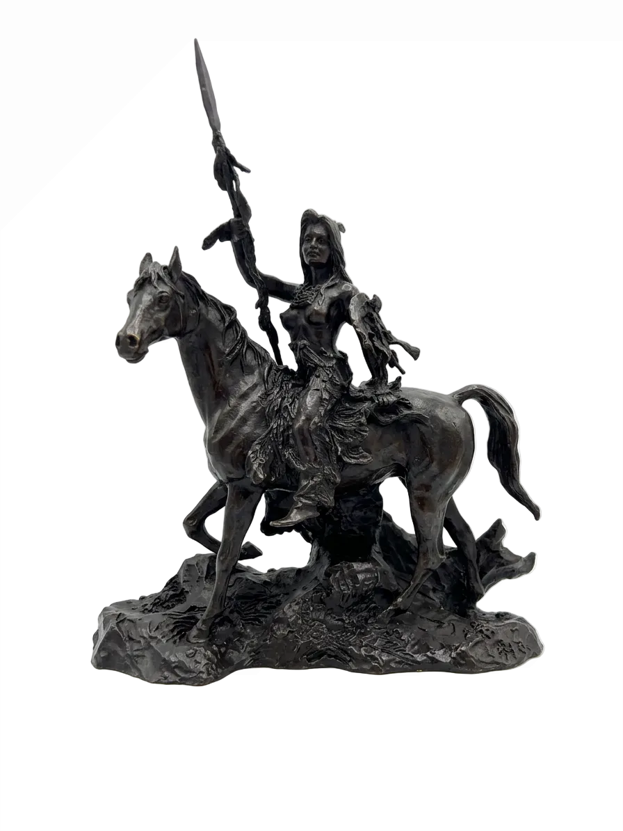 "Native Warrior" Hot Cast Bronze Sculpture – 31.5cm Western Horseback Reproduction