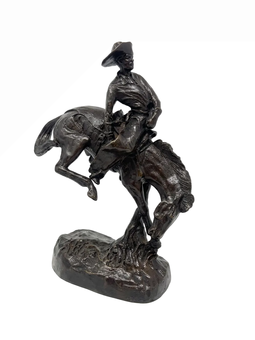 „Der Outlaw“ von Frederic Remington – handgegossene Bronze-Statue: Cowboy & bockendes Pferd