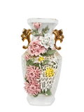Grand Italian-Style Porcelain Floral Vase – Hand-Applied Chrysanthemum & Peony Relief