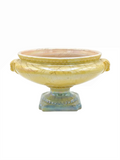 Vintage Neoclassical Glazed Pottery Pedestal Bowl – Amarillo Yellow Centerpiece Tazza