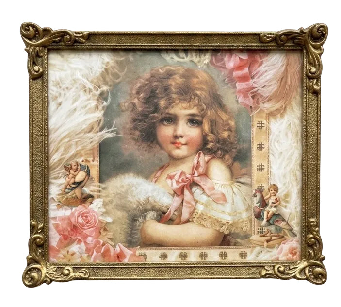 Charming Petite Victorian-Style Girl Portrait in Ornate Gilt Frame