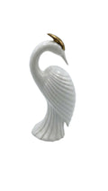 Mid-Century Modern White Ceramic Crane - Art Deco Style with Gold Accents