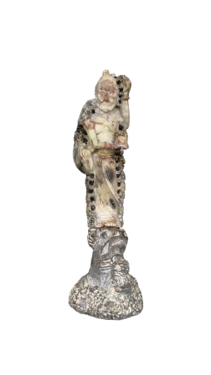Antique Hand-Carved Chinese Soapstone Immortal on Dragon Base
