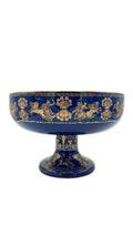 Large Handmade Greek Cobalt Blue & 24k Gold Chariot Pedestal Bowl