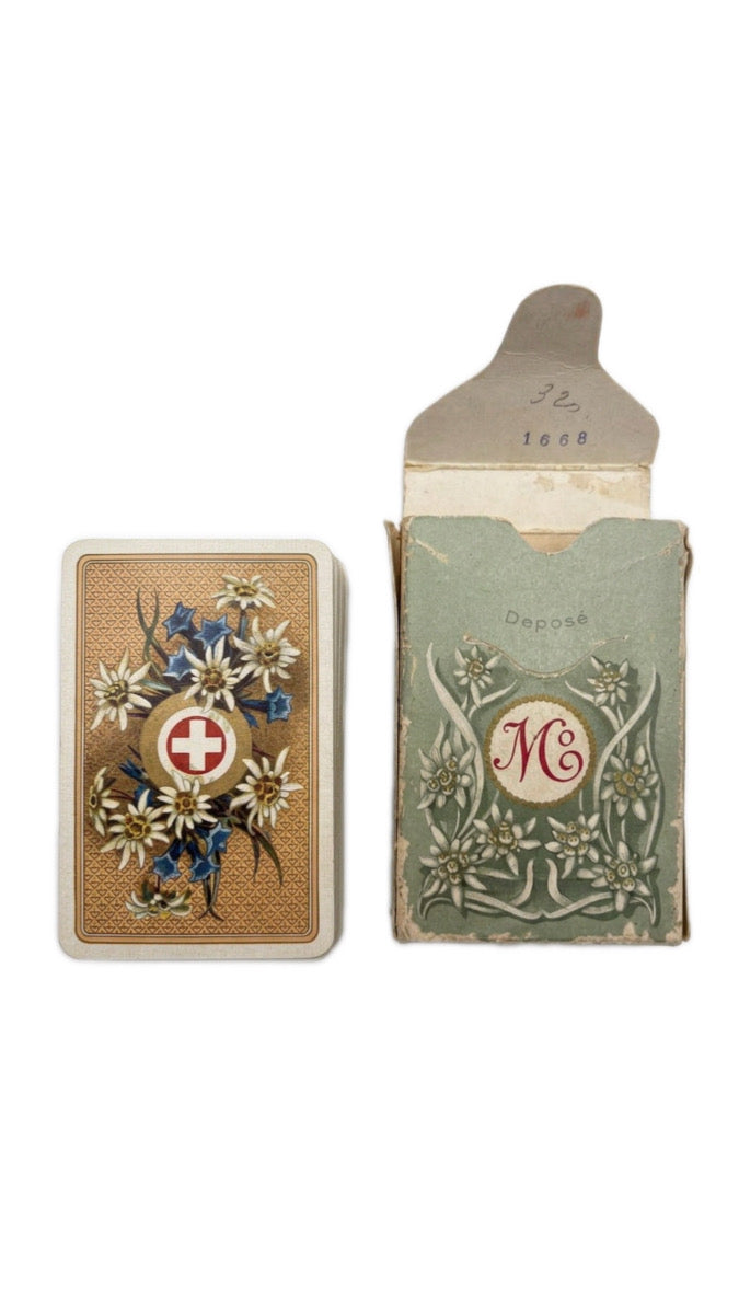Antique 1920s Swiss Müller & Cie Playing Cards - Red Cross & Edelweiss Souvenir Deck