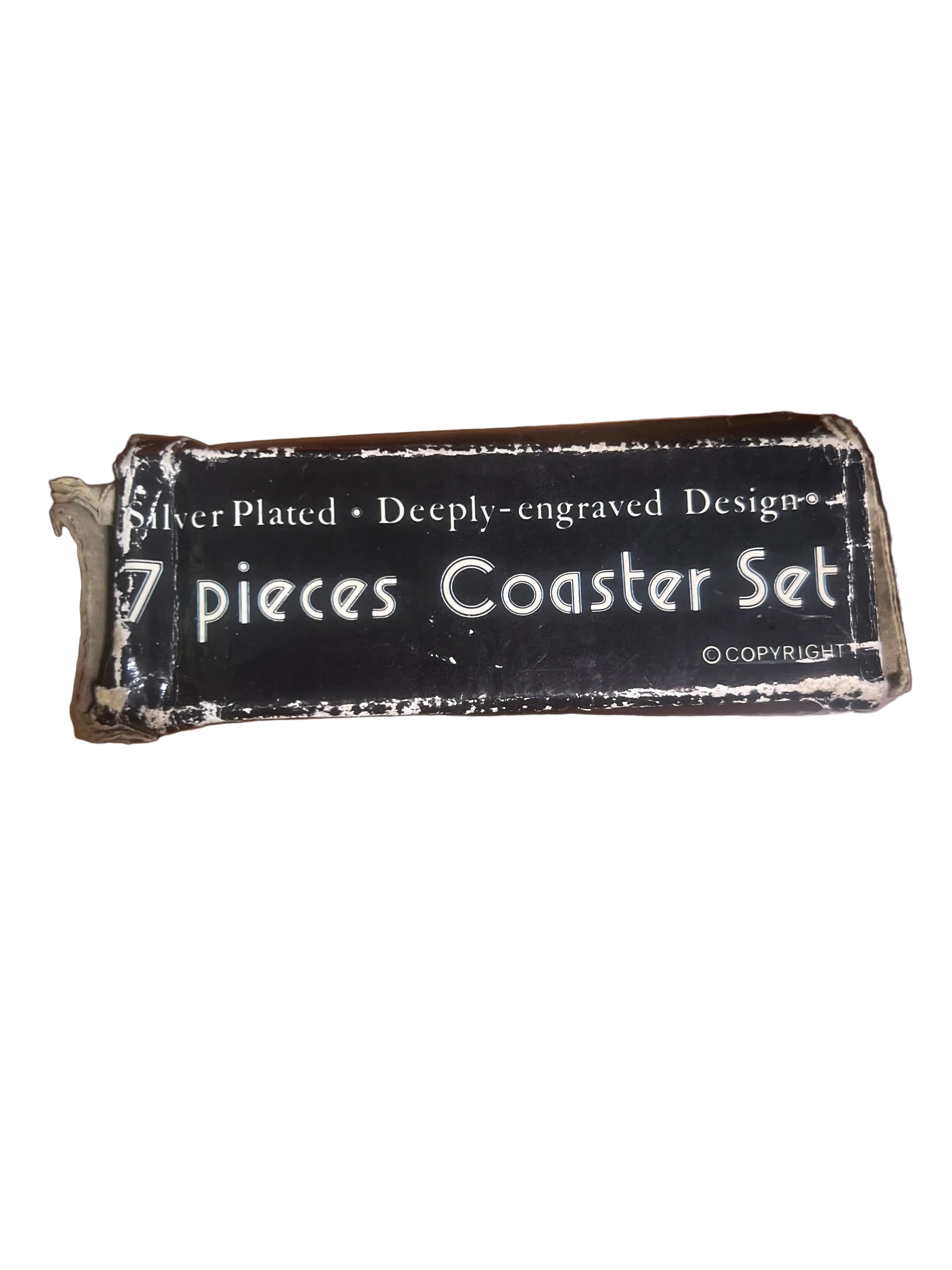 Vintage Silver-Plated 7-Piece Coaster Set | Deeply Engraved | Original Box | Barware