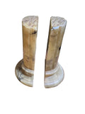 Vintage Italian Hand-Carved Yellow Alabaster Column Bookends - Neoclassical Grand Tour Style