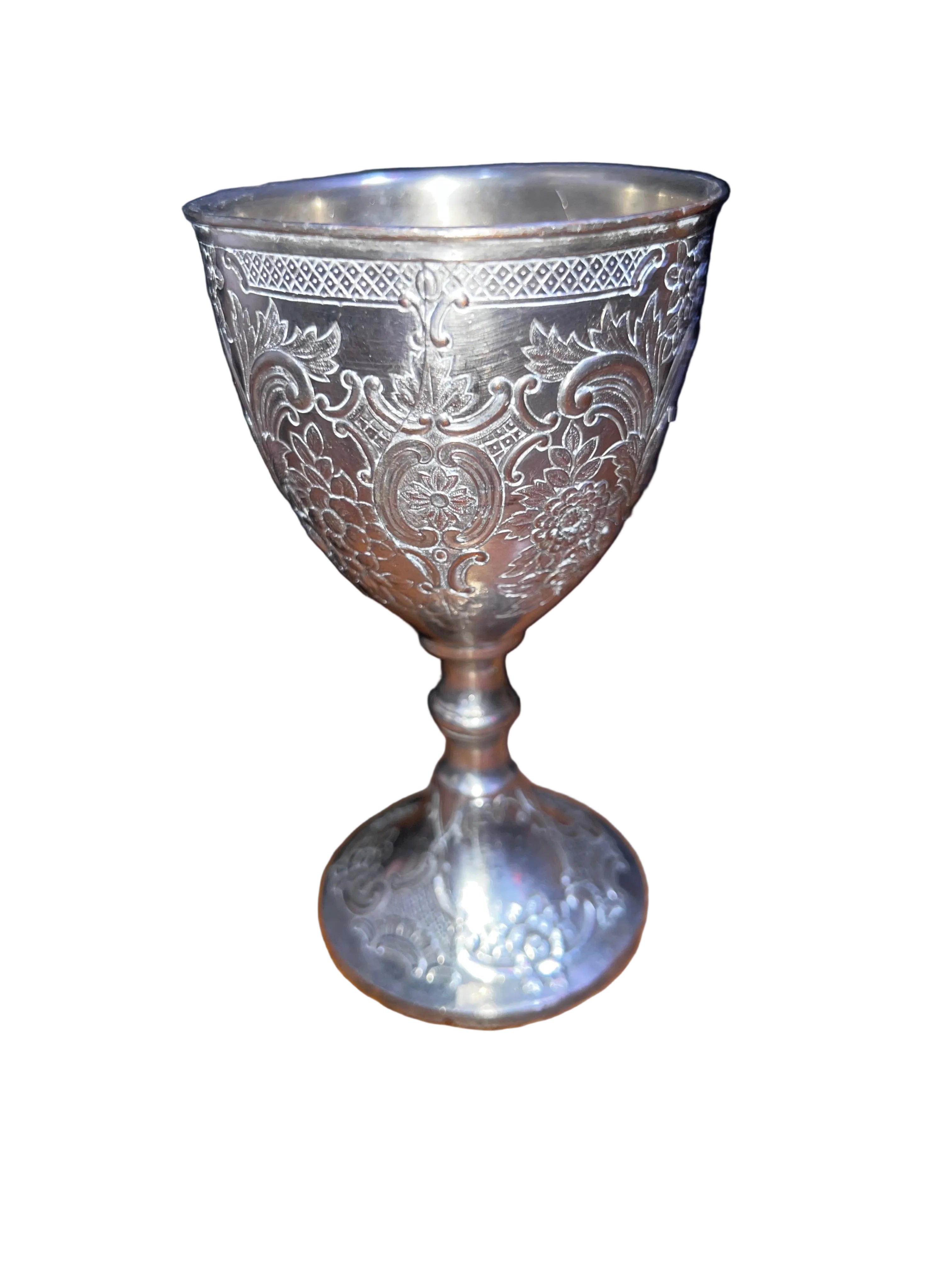 Vintage Corbell & Co. Ornate Silver Plated Wine Goblet - Floral Repoussé Pattern