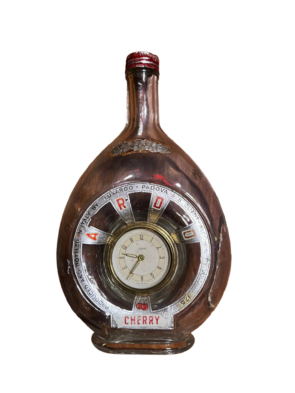 Vintage 1960s Girolamo Luxardo Italian Cherry Wine Decanter with Built-in German Clock