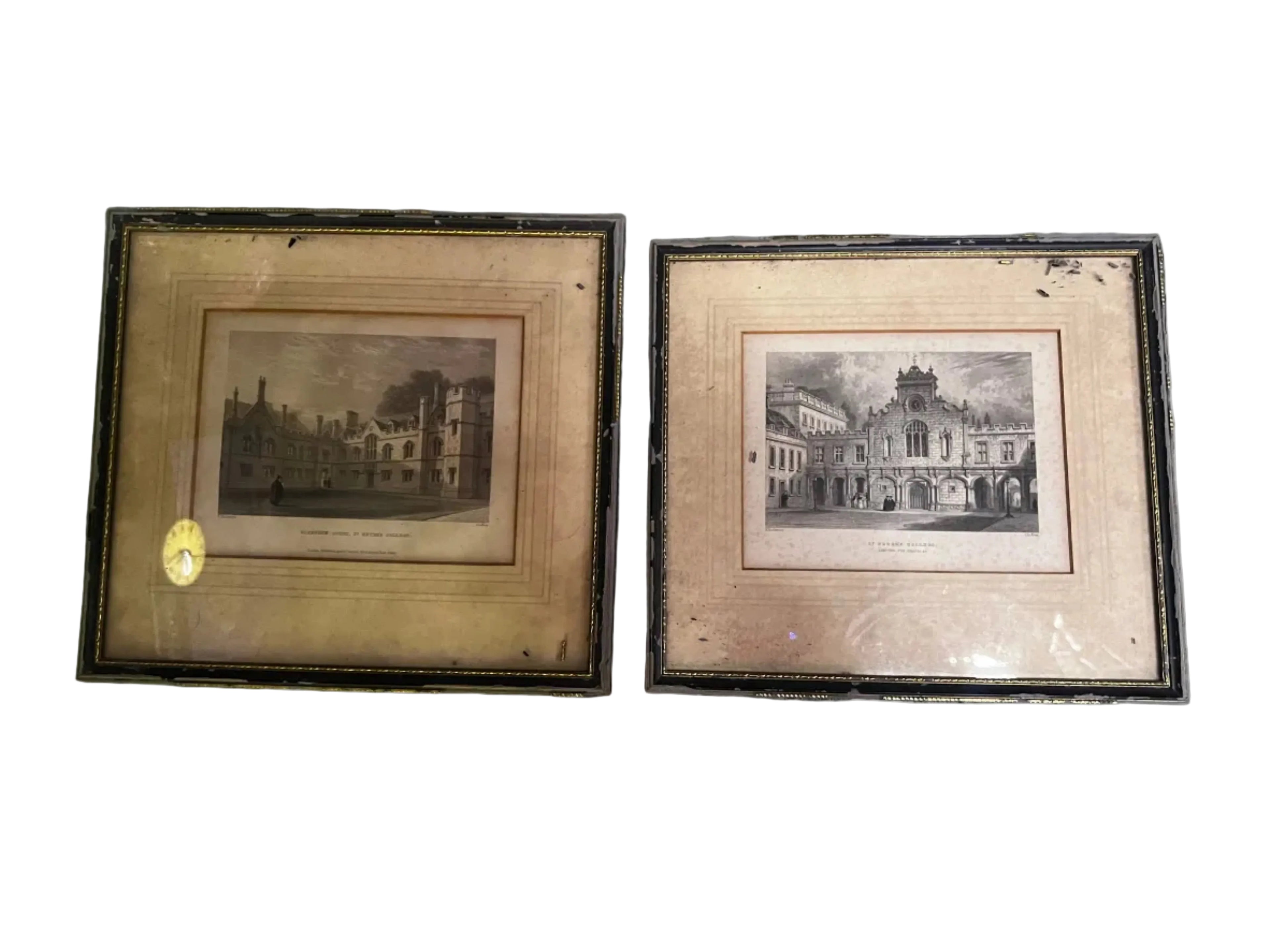 Pair Antique 19th Century Oxford College Steel Engravings | St Peter’s College | Original Frames
