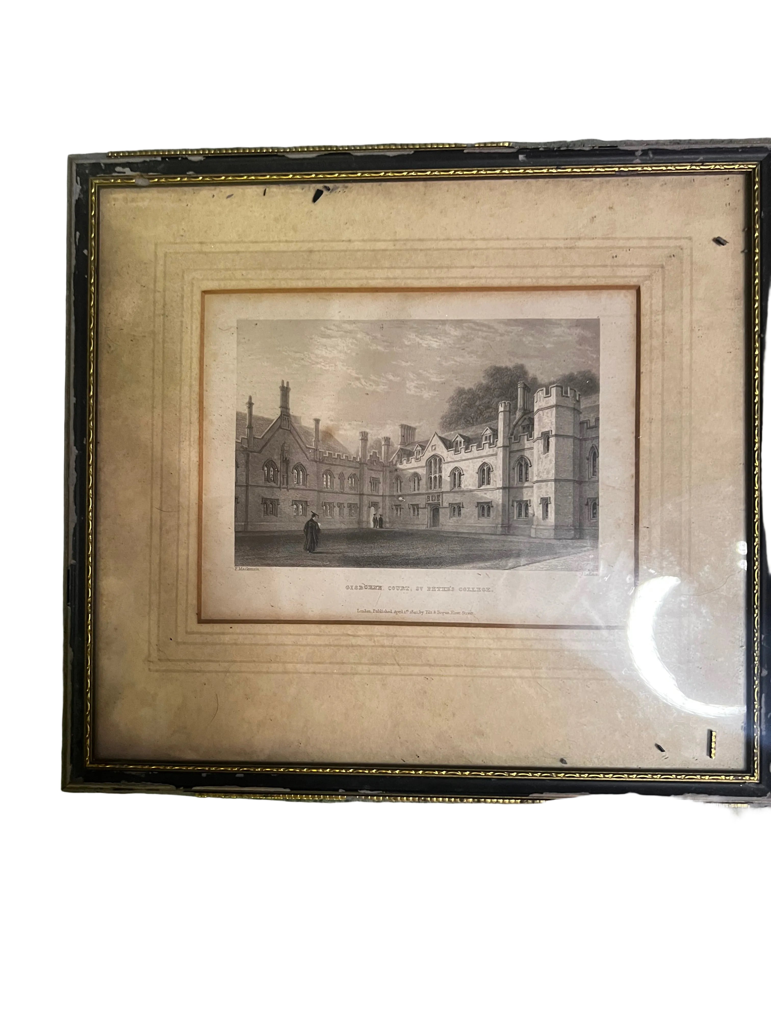 Pair Antique 19th Century Oxford College Steel Engravings | St Peter’s College | Original Frames