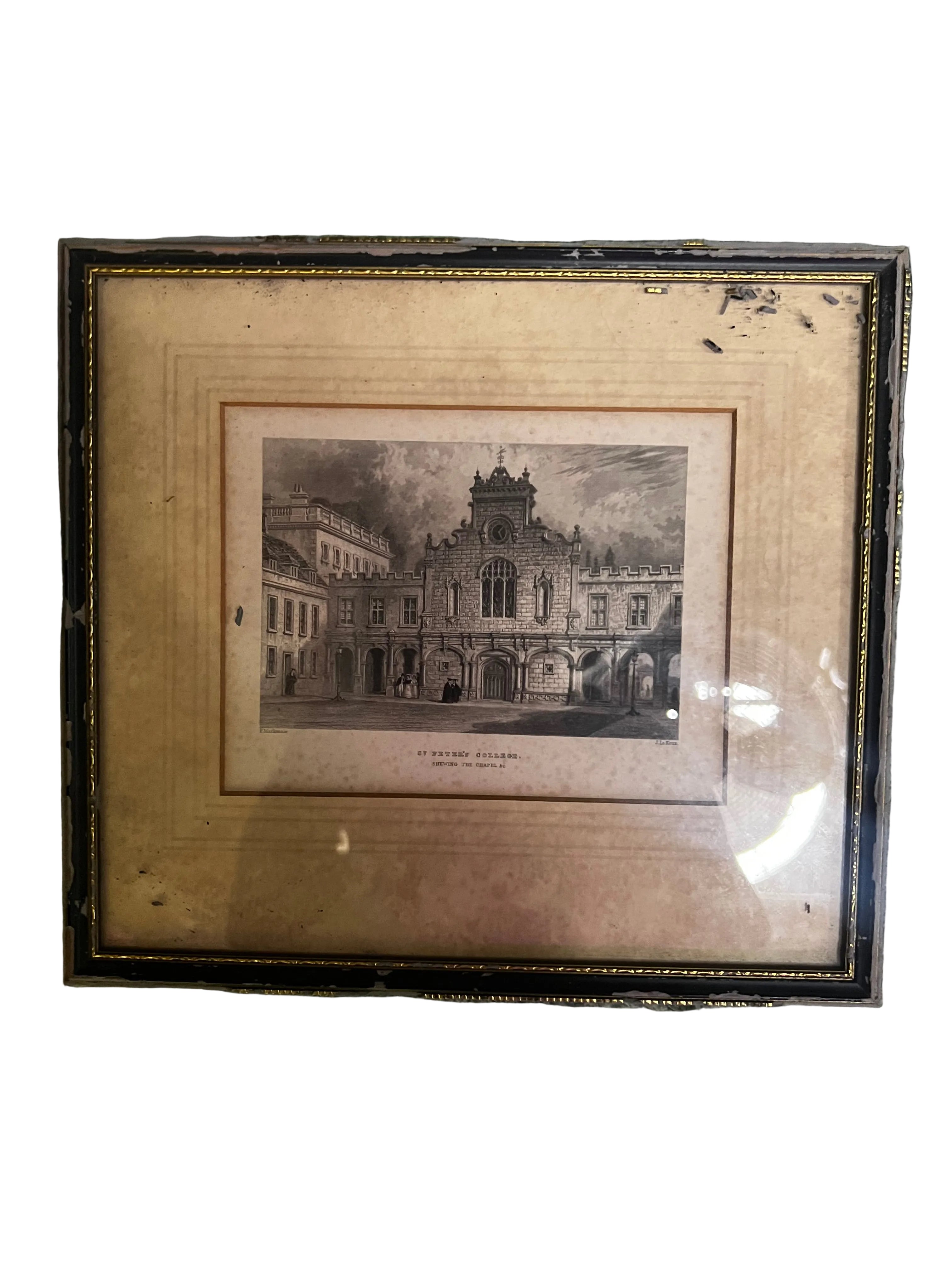 Pair Antique 19th Century Oxford College Steel Engravings | St Peter’s College | Original Frames