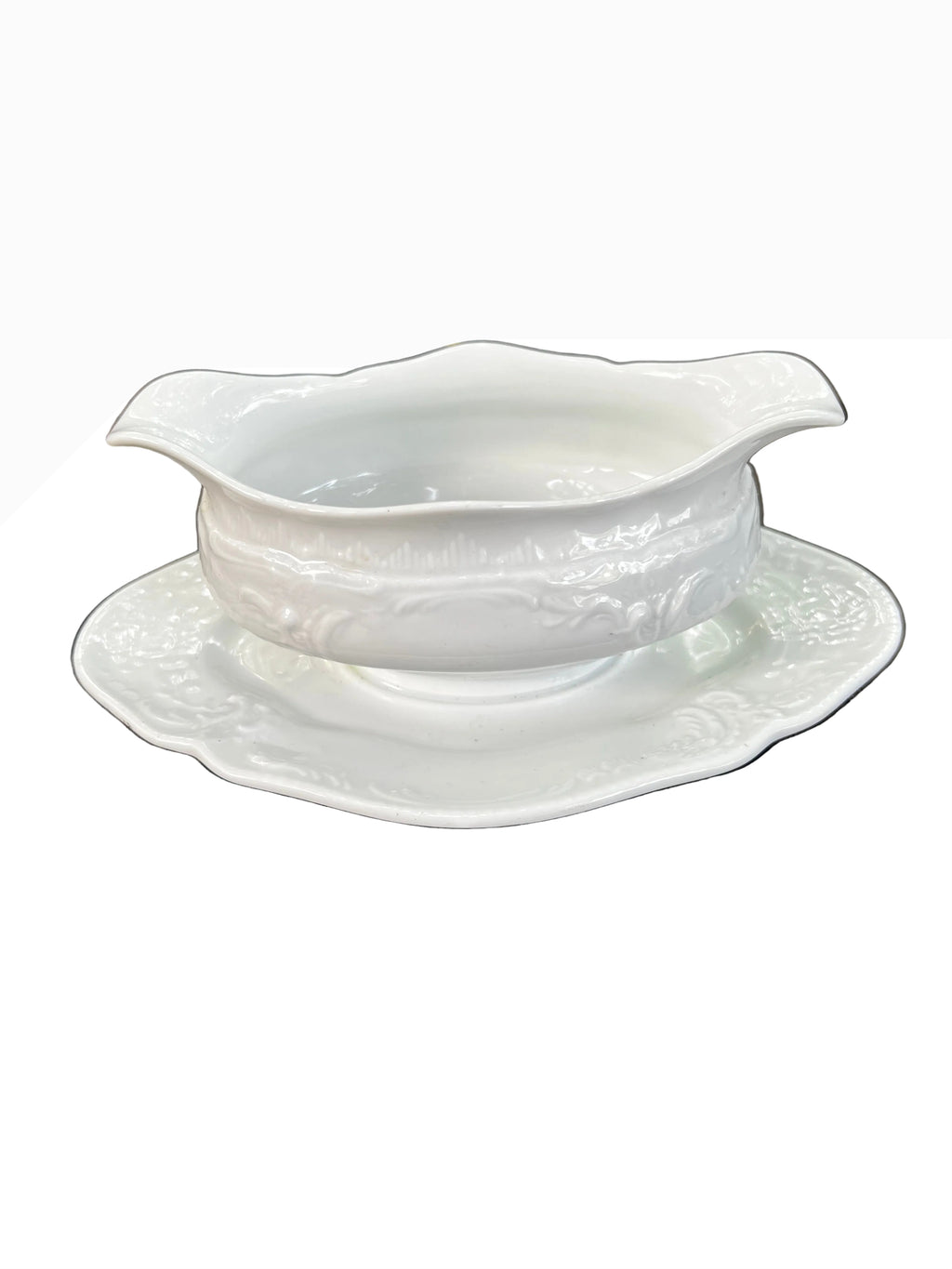 Rosenthal Classic Rose Gravy Boat with Attached Underplate — White Porcelain, Made in Germany