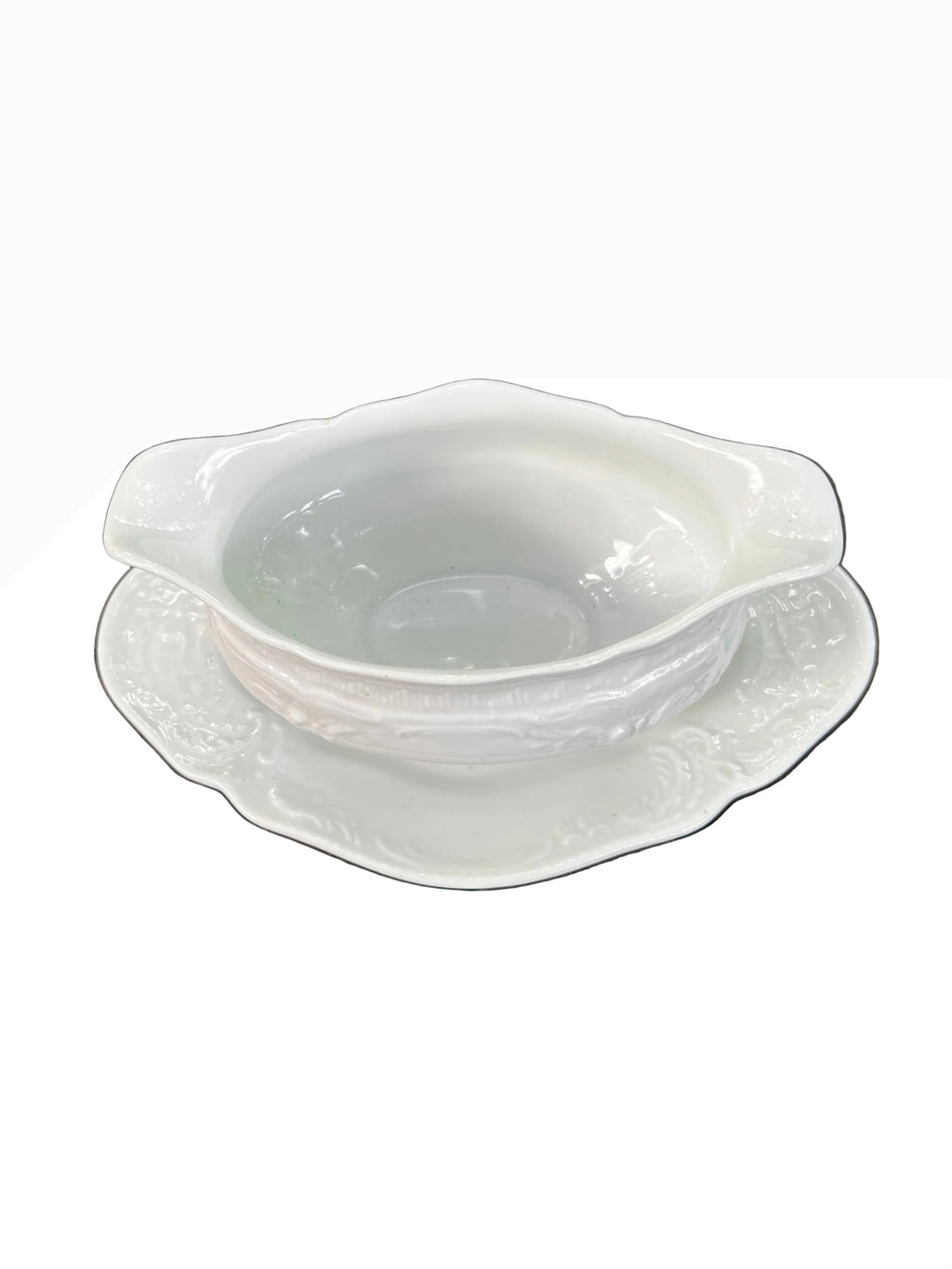 Rosenthal Classic Rose Gravy Boat with Attached Underplate — White Porcelain, Made in Germany