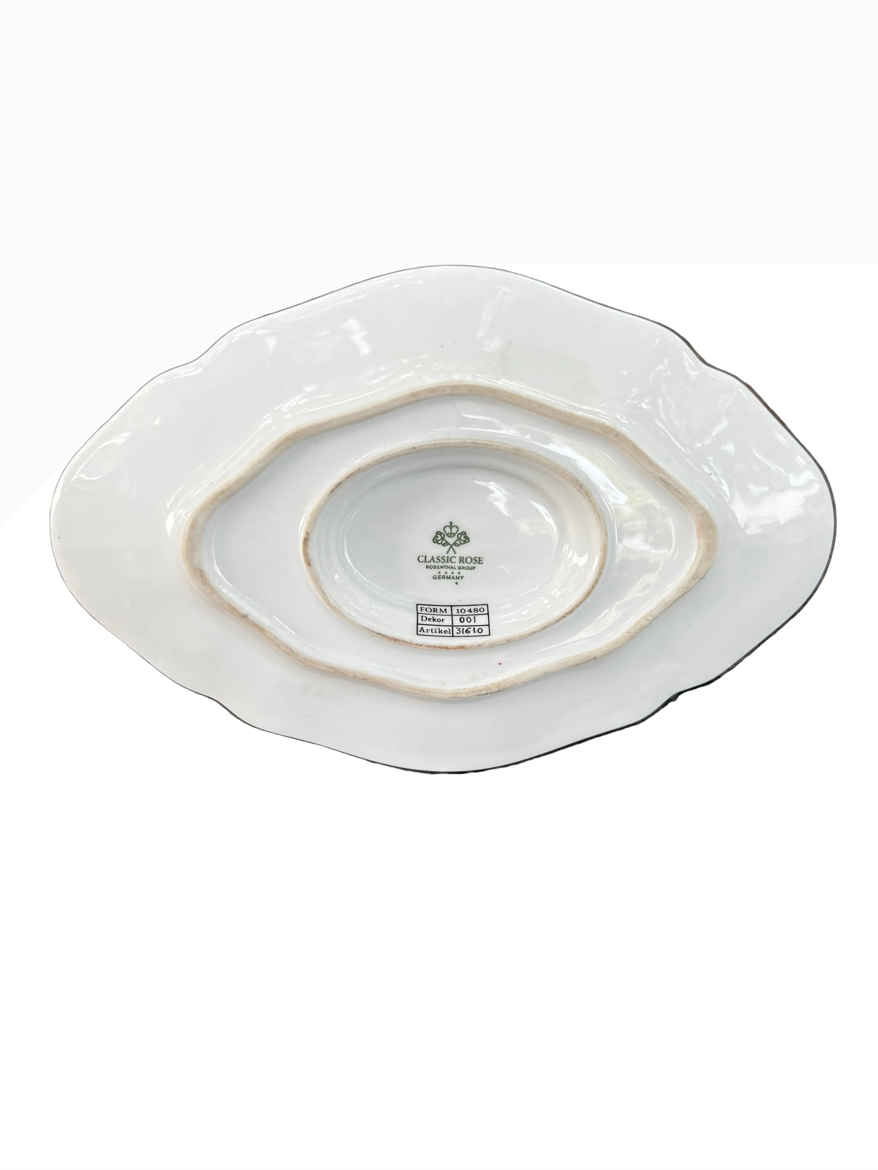 Rosenthal Classic Rose Gravy Boat with Attached Underplate — White Porcelain, Made in Germany