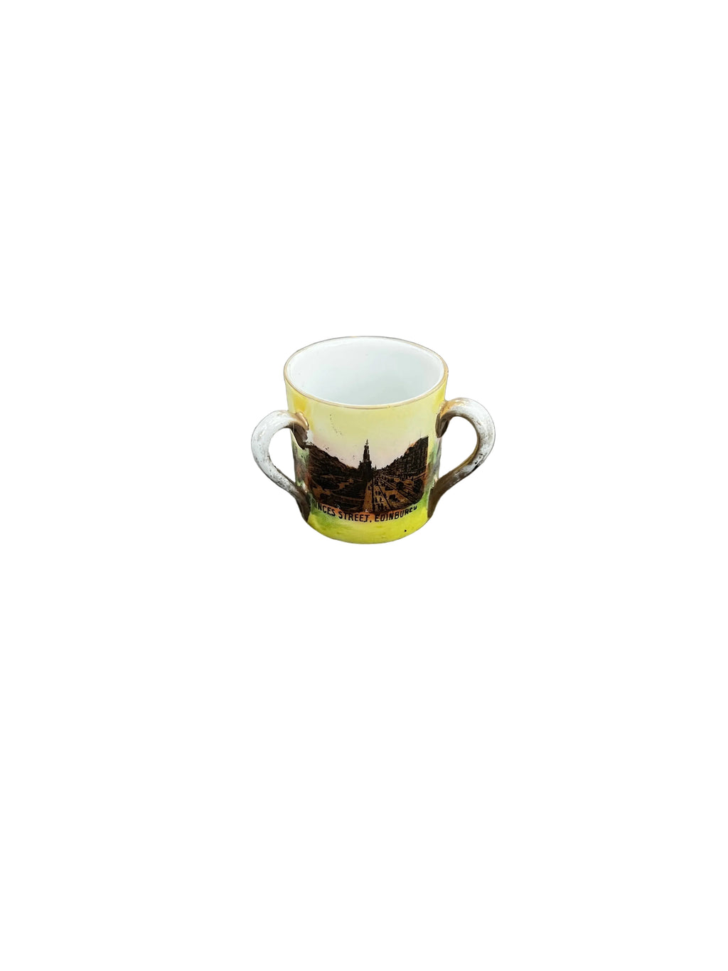 Antique German Porcelain Loving Cup | Hand-Painted Scenic Landscape | Double-Handled | c.1880–1920