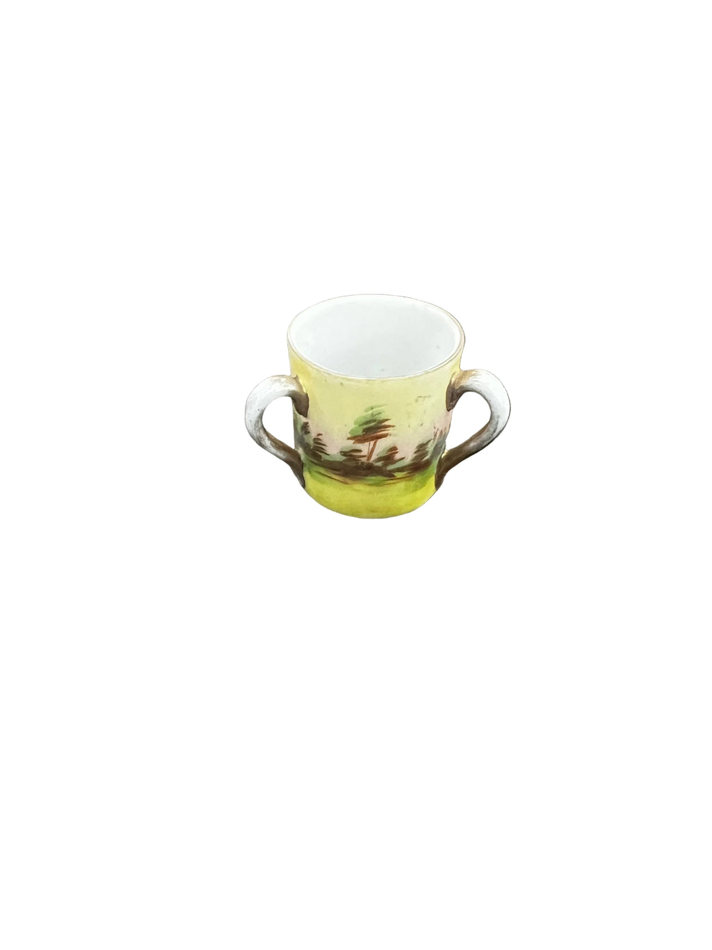 Antique German Porcelain Loving Cup | Hand-Painted Scenic Landscape | Double-Handled | c.1880–1920