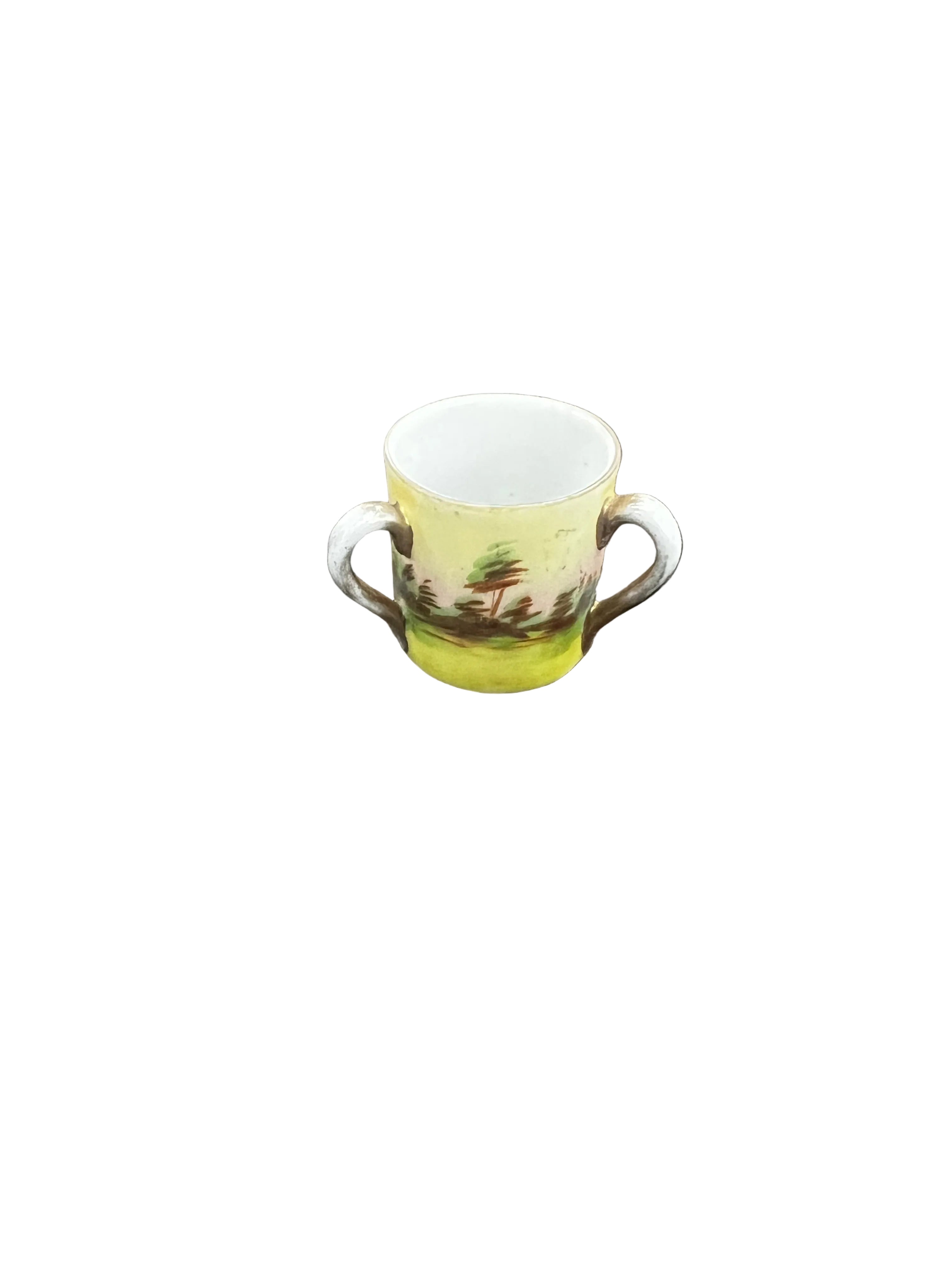 Antique German Porcelain Loving Cup | Hand-Painted Scenic Landscape | Double-Handled | c.1880–1920
