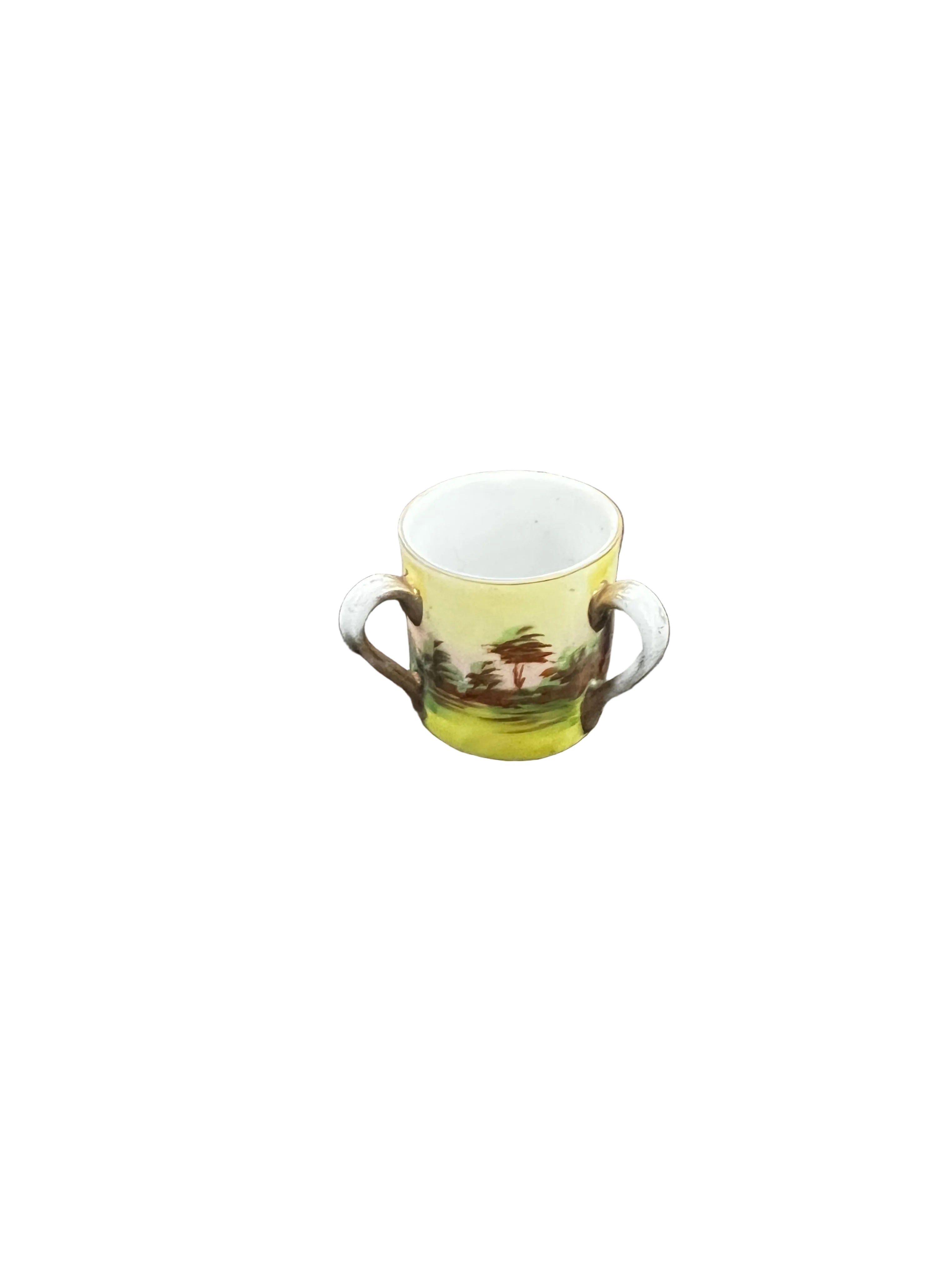 Antique German Porcelain Loving Cup | Hand-Painted Scenic Landscape | Double-Handled | c.1880–1920