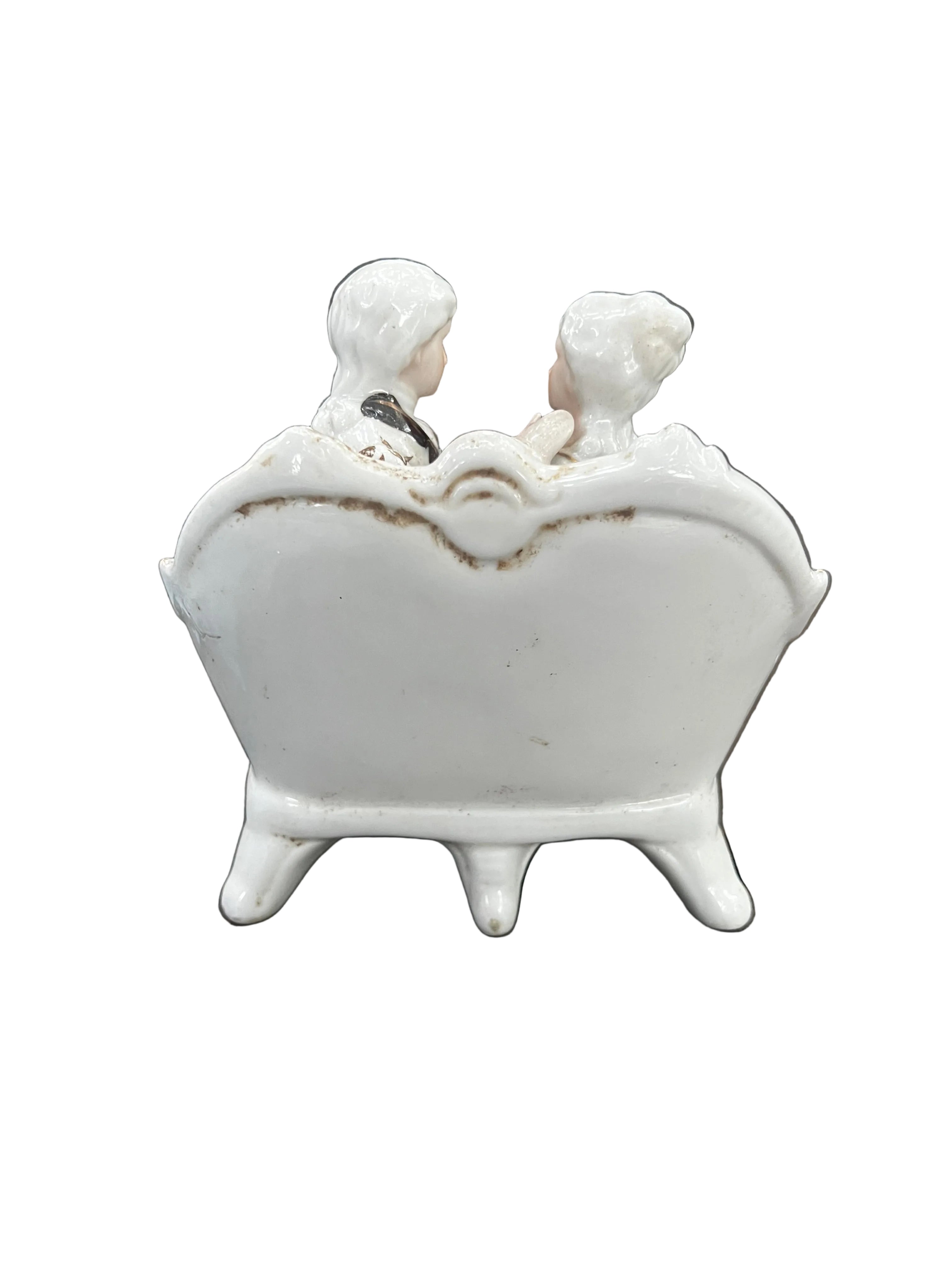 Vintage Rococo Courting Couple Porcelain Figurine | White, Brown & Gold | European Style