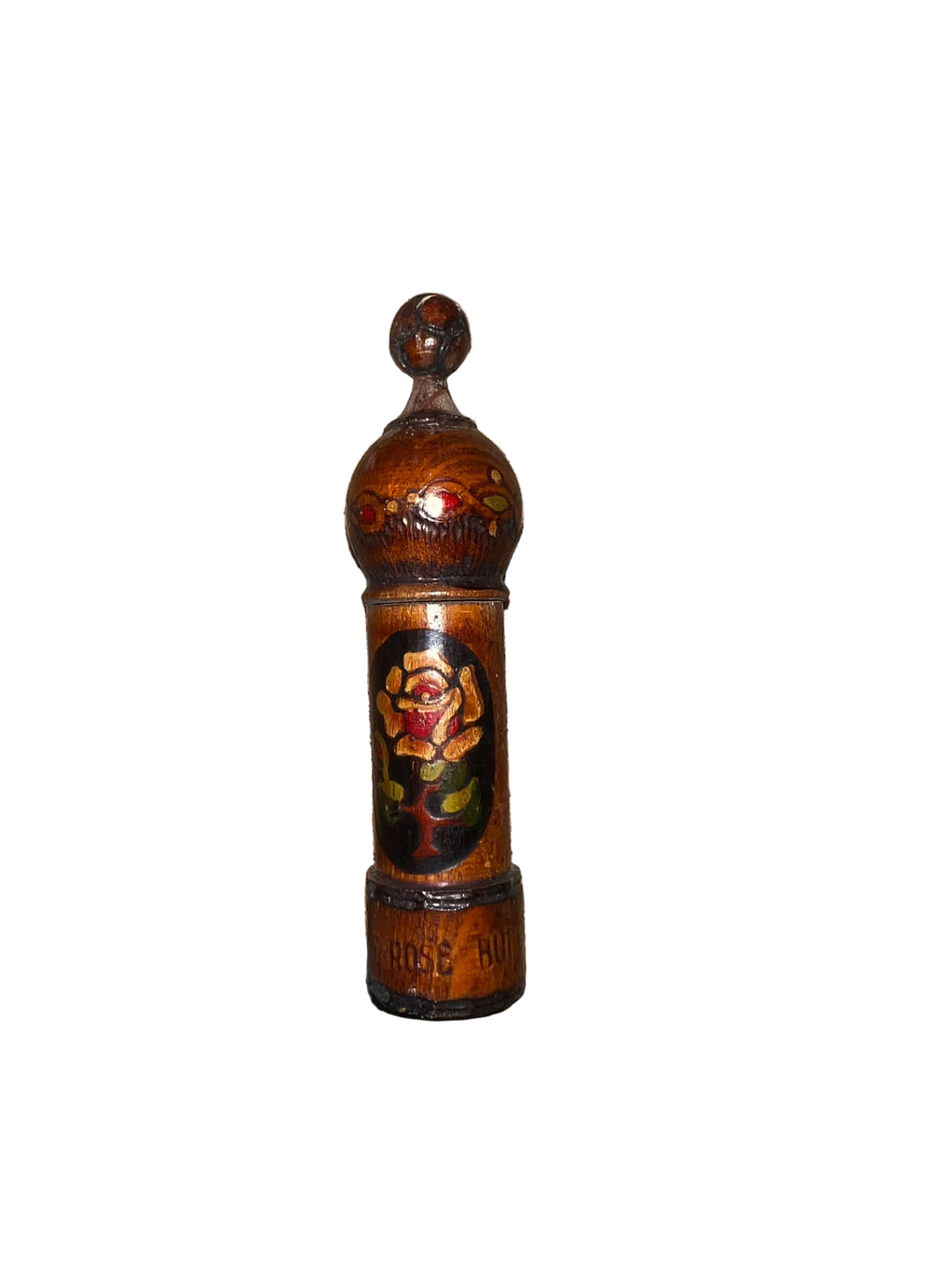 Vintage Hand-Painted Wooden Needle Case | Rose Motif | Folk Art Sewing Collectible