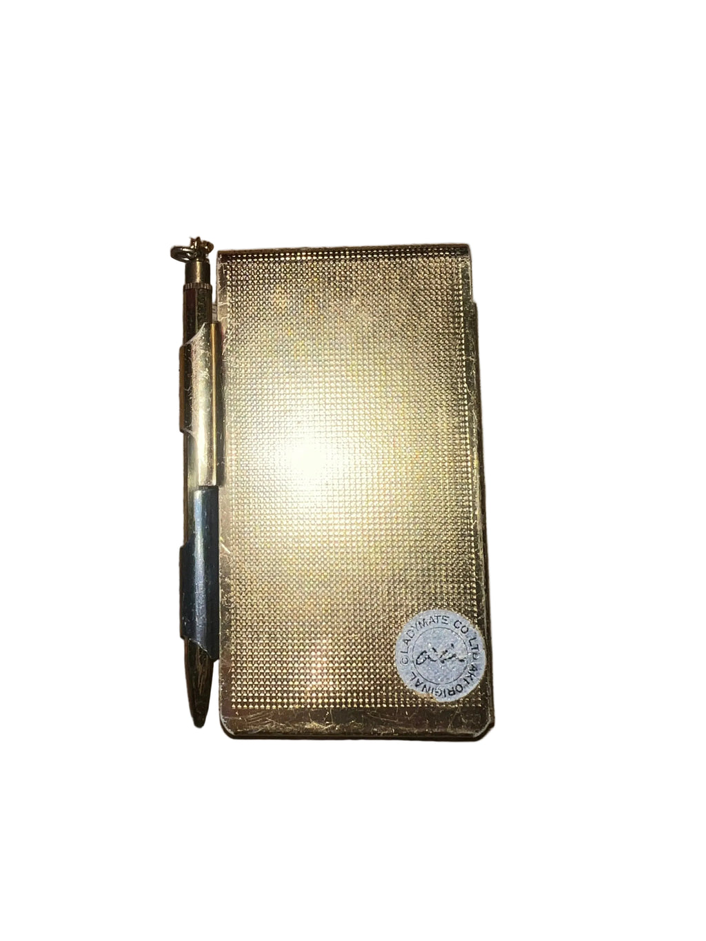 Vintage Lady-Mate Co. Memo Pad Case & Pencil Set | 1960s–70s Kawaii Big-Eye Girl | Gold Metal | Japan