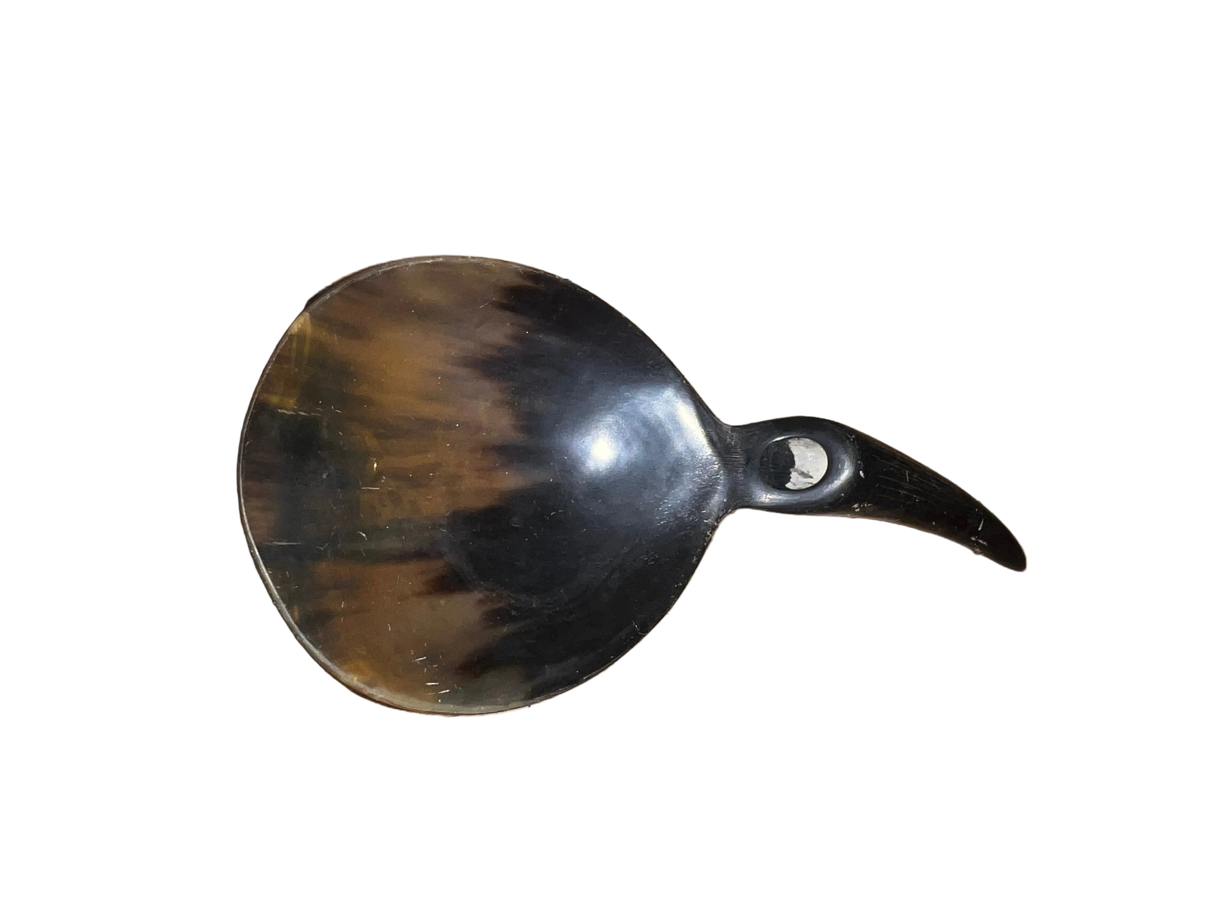Antique Natural Horn Caddy Spoon | Round Bowl with Hook Handle | Tea Caddy / Snuff Collectible