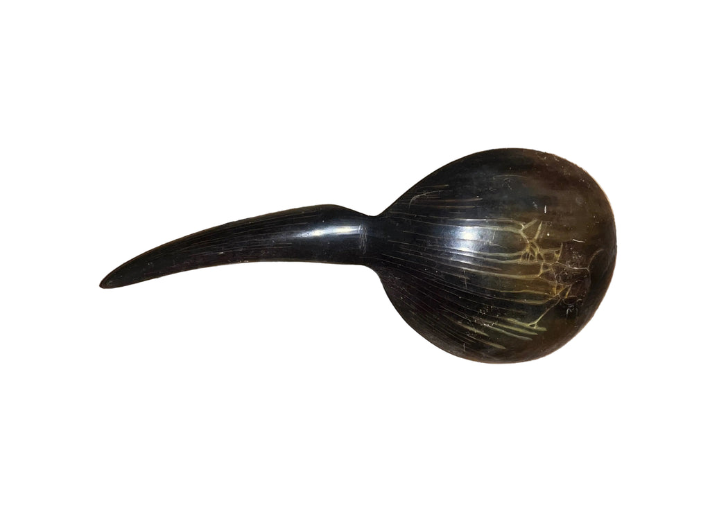 Antique Natural Horn Caddy Spoon | Round Bowl with Hook Handle | Tea Caddy / Snuff Collectible