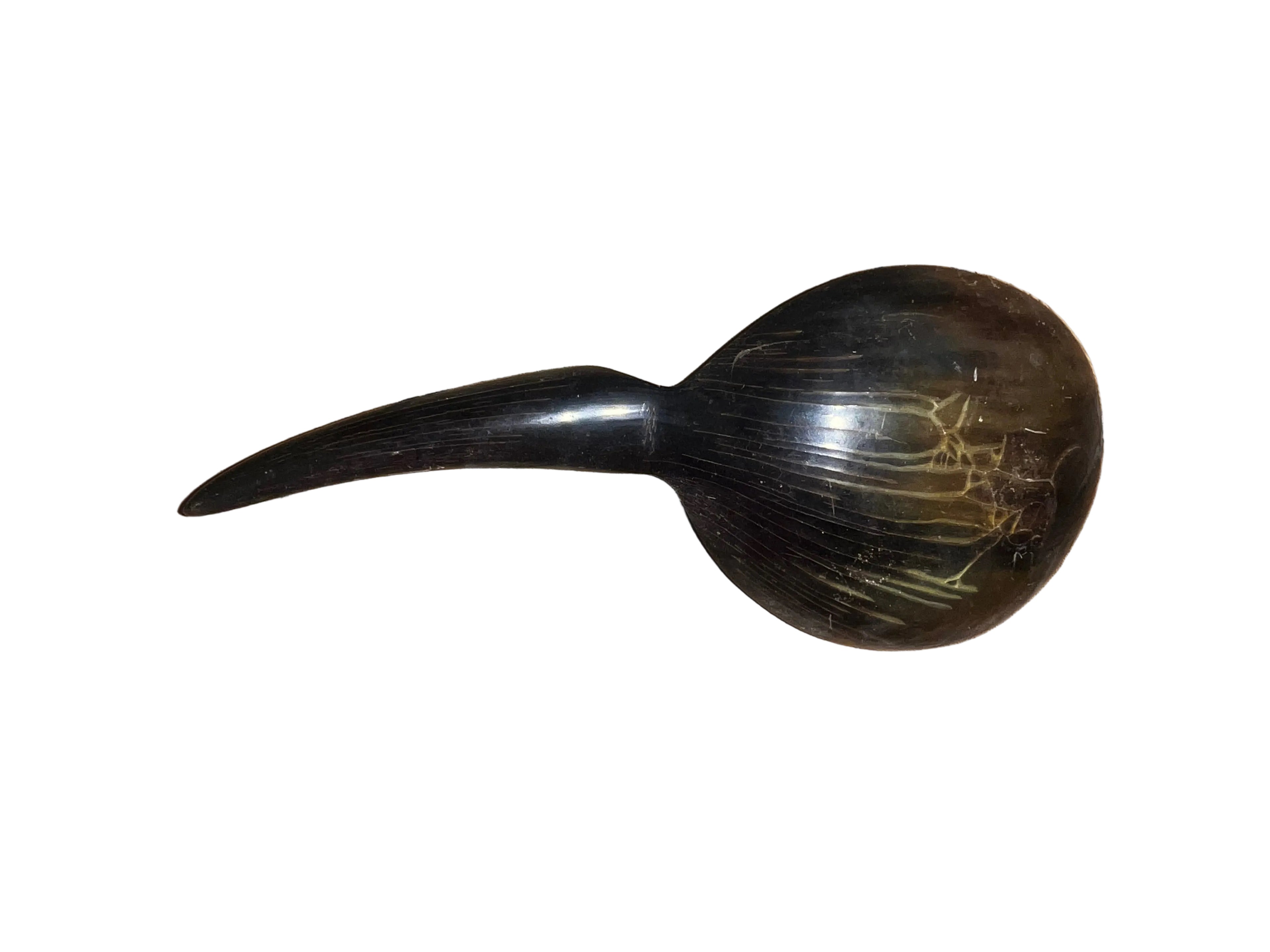 Antique Natural Horn Caddy Spoon | Round Bowl with Hook Handle | Tea Caddy / Snuff Collectible