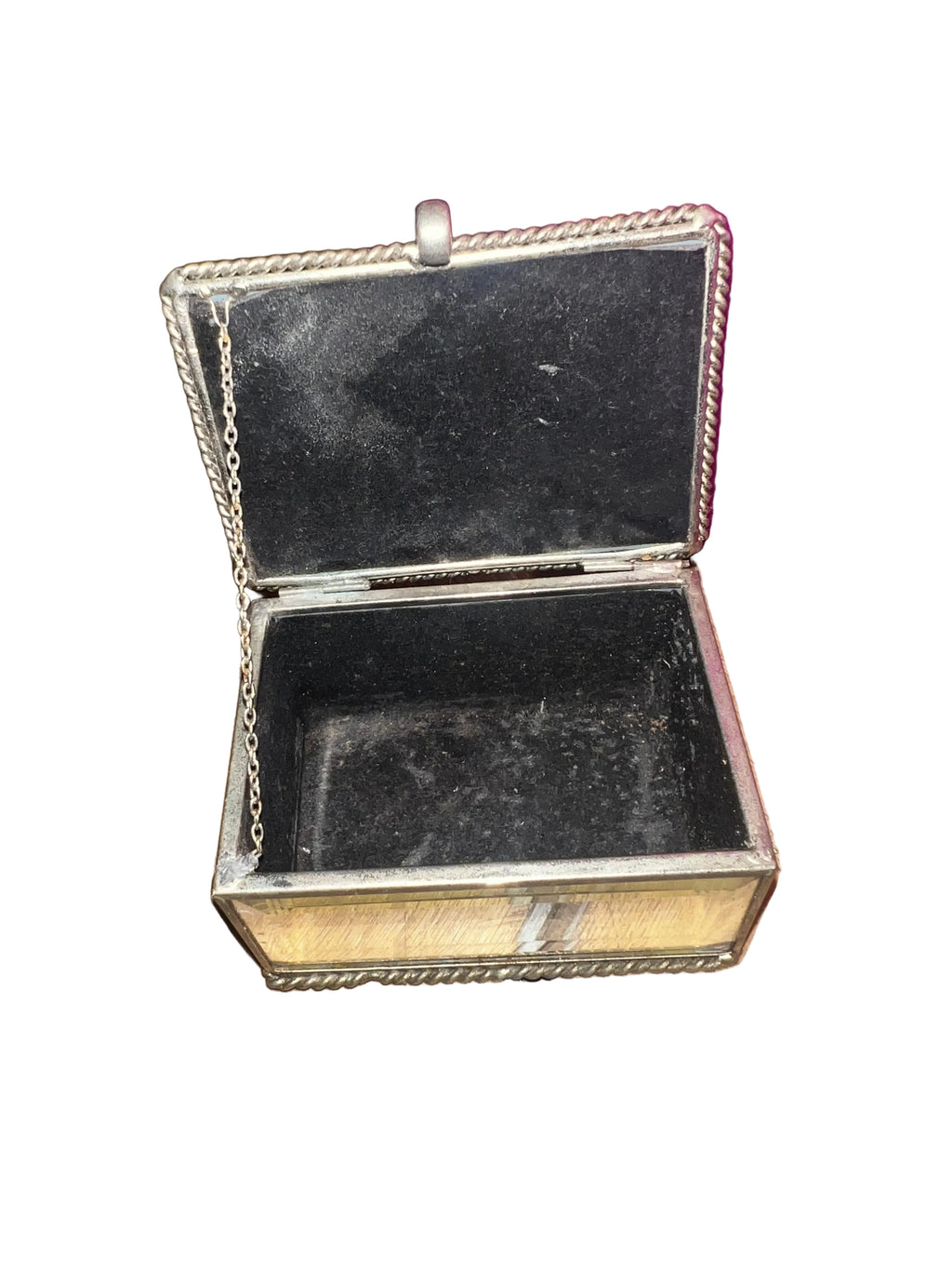 Vintage Brass & Bevelled Glass Trinket Box | Purple Lid | Rope Twist Frame | Jewellery Box