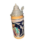 Pair of Vintage German Beer Steins with Pewter Lids | Hand-Painted & Relief Stoneware | Made in Germany