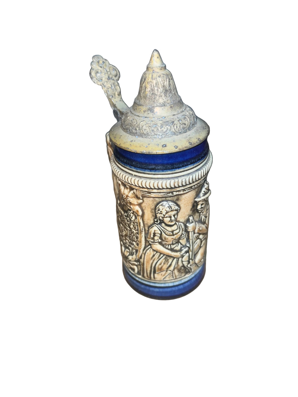 Pair of Vintage German Beer Steins with Pewter Lids | Hand-Painted & Relief Stoneware | Made in Germany