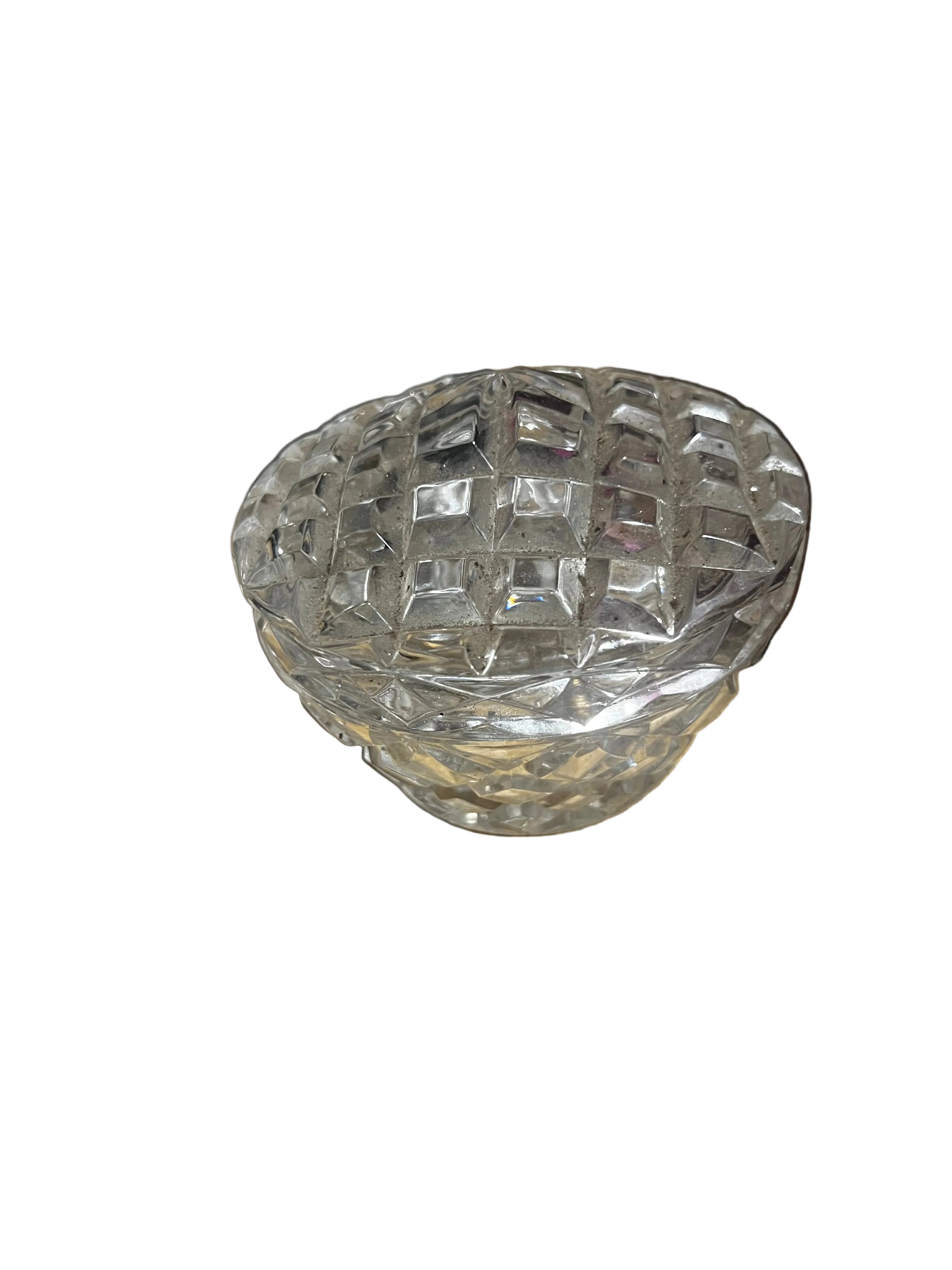 Vintage Cut Crystal Rose Bowl | Diamond Pattern | Small Lidded Bowl | Floral Display