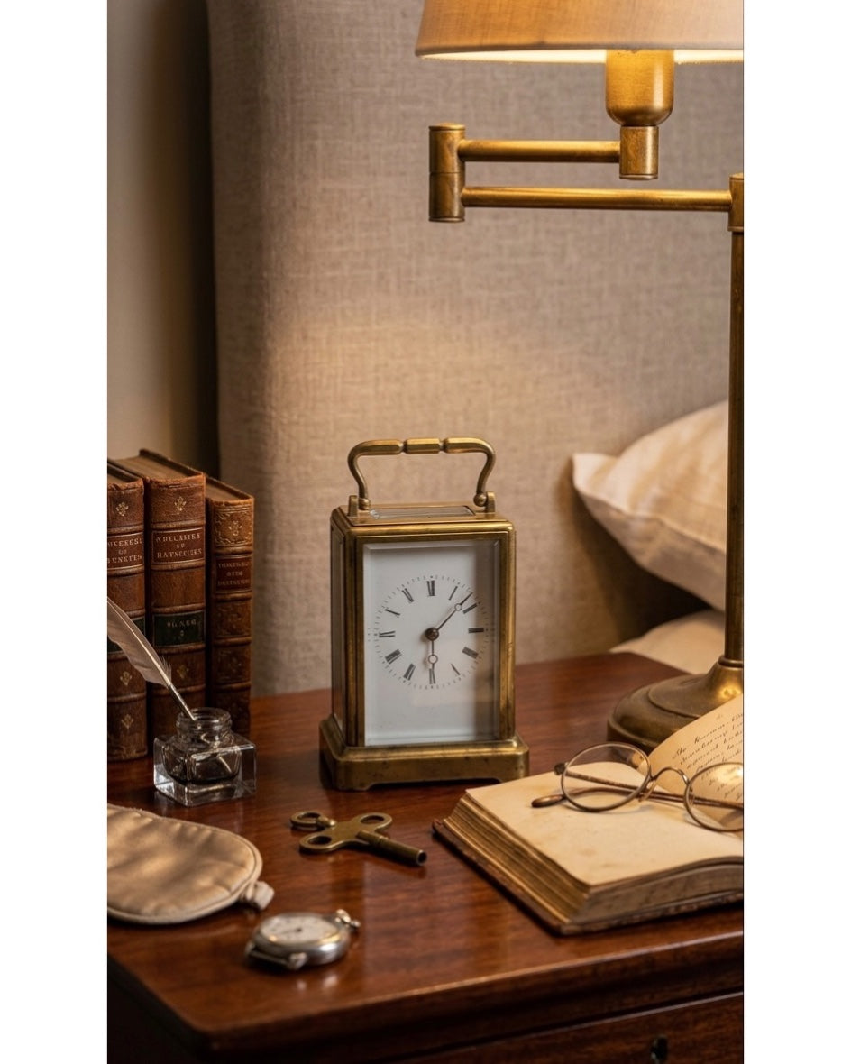 Antique 12cm French Brass Carriage Clock – Bevelled Glass