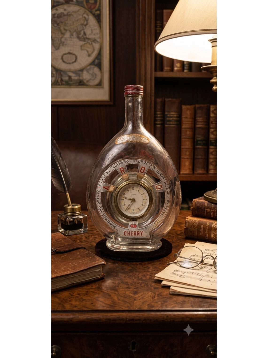 Vintage 1960s Girolamo Luxardo Italian Cherry Wine Decanter with Built-in German Clock