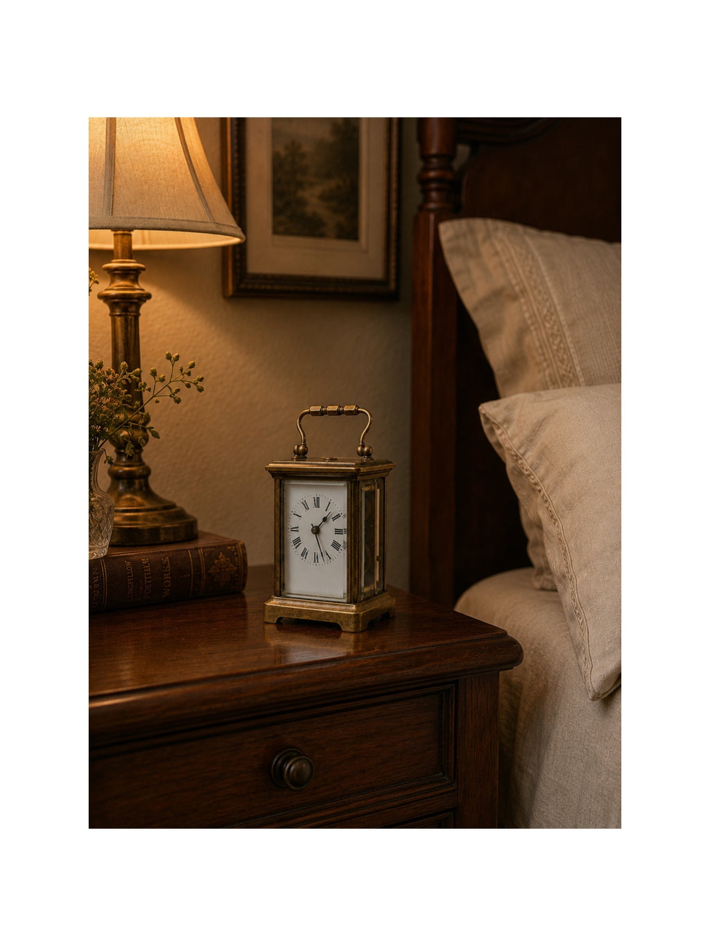 Antique 12cm French Brass Carriage Clock – Bevelled Glass