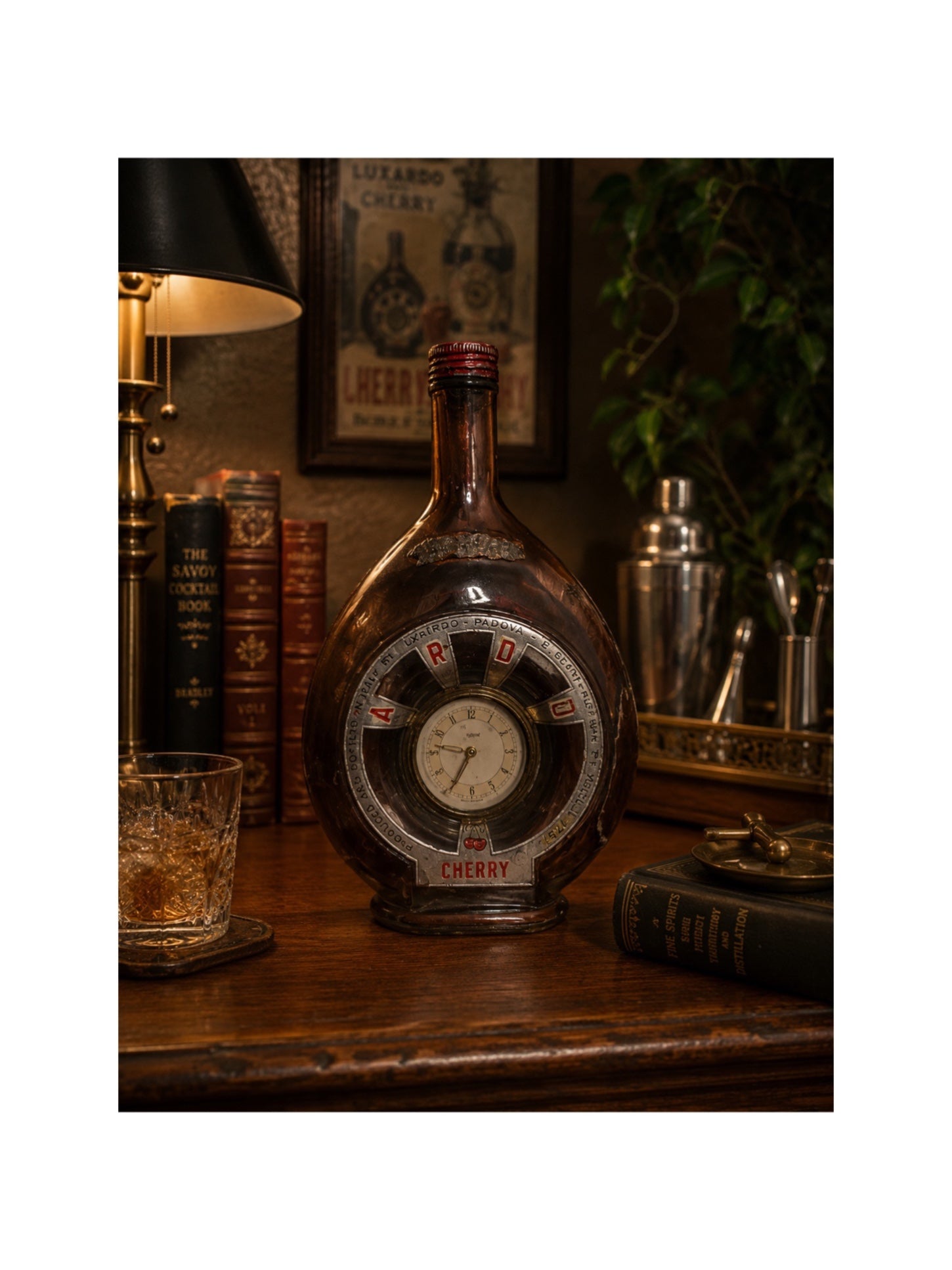 Vintage 1960s Girolamo Luxardo Italian Cherry Wine Decanter with Built-in German Clock