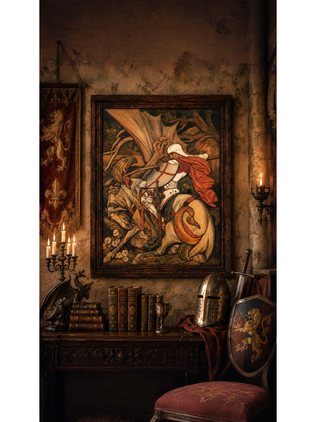 1898 Aime Van Wassenhove Oil Painting – "Saint George and the Dragon"