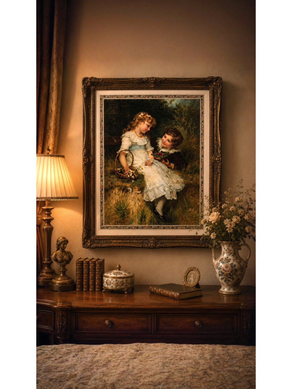 "Sweethearts" by Frederick Morgan – Large Framed Victorian Wall Art